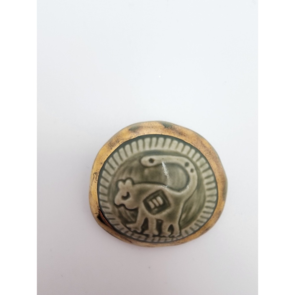 Signed Pozniak Brooch Ceramic Folk Art Figural Animal Motif Pin OOAK Handmade - Picture 2 of 9